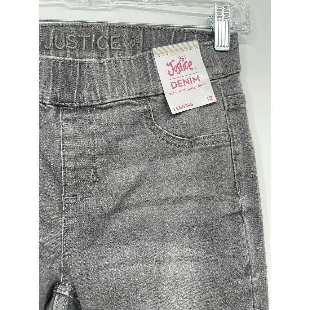 Justice 12 Denim Leggings Kids Grey NEW Distressed‎ Frayed Hem Jeggings